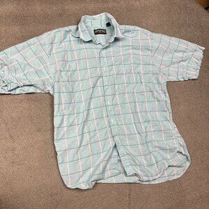 Vintage American Eagle Button Up Shirt Light Blue Short Sleeve Mens Large AE